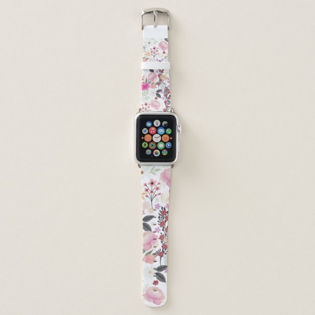 Boho Wildflowers Pink Floral Apple Watch Band (Front)