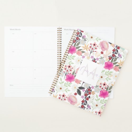 Boho Wildflowers Pink Floral Planner