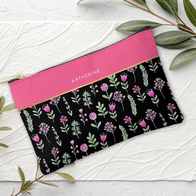 Boho Wildflowers Pink Girly Trendy Accessory Pouch (Creator Uploaded)