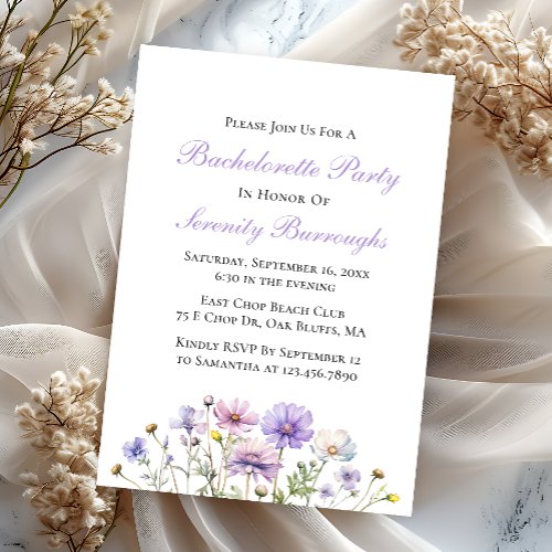 Boho Wildflowers Purple Floral  Bachelorette Party Invitation