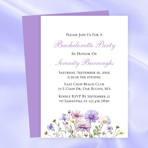 Boho Wildflowers Purple Floral  Bachelorette Party Invitation