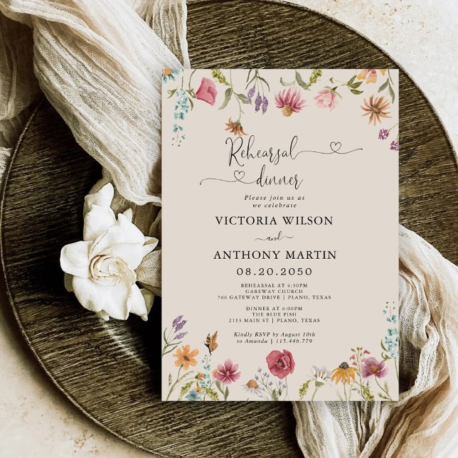 Boho Wildflowers Rehearsal Dinner Invitation (Creator Uploaded)