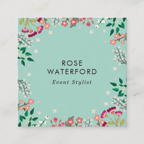 Boho Wildflowers _ Robins Egg Blue Square Business Card