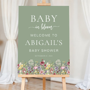 Boho Wildflowers Sage Green Baby Shower Welcome Foam Board
