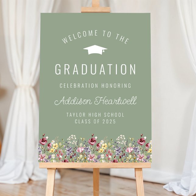 Boho Wildflowers Sage Green Graduation Party Foam Board (Creator Uploaded)