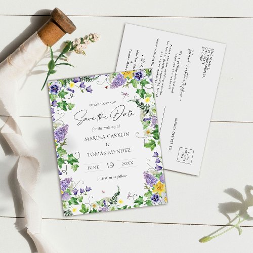 Boho Wildflowers Save the Date Announcement Postcard