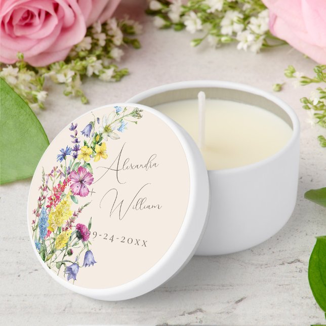 Boho Wildflowers Script Wedding Mini Candle Favors (Creator Uploaded)