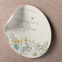 Boho wildflowers spring baby shower personalized classic round sticker