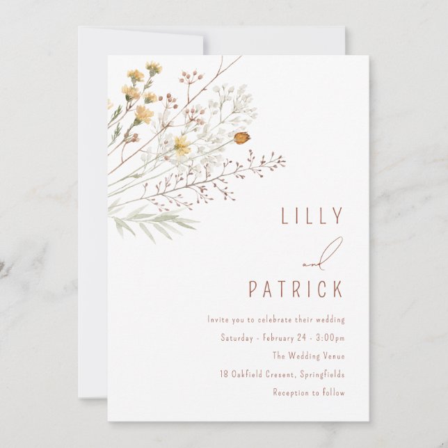 Boho Wildflowers Spring Floral Wedding Invitation (Front)