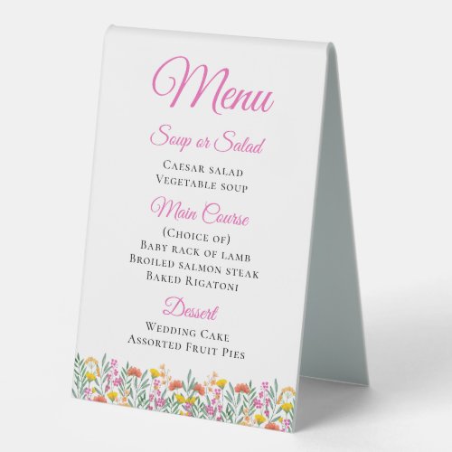 Boho Wildflowers Spring Floral Wedding Menu Table Tent Sign