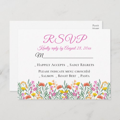 Boho Wildflowers Spring Floral Wedding RSVP  Invitation Postcard