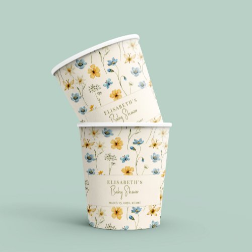 Boho wildflowers spring personalized baby shower paper cups