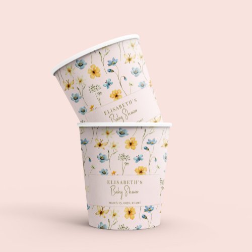 Boho wildflowers spring personalized baby shower paper cups