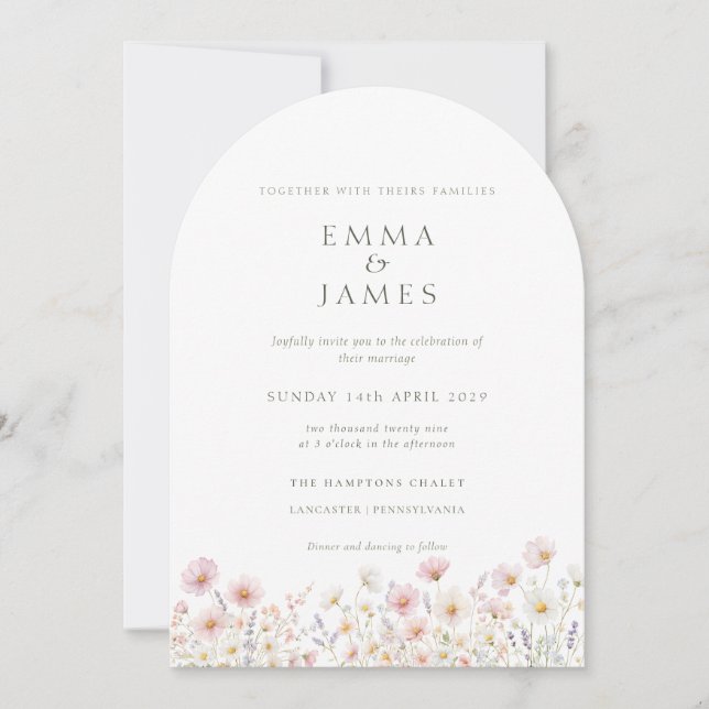 Boho Wildflowers Spring Summer Sage green Wedding Invitation (Front)