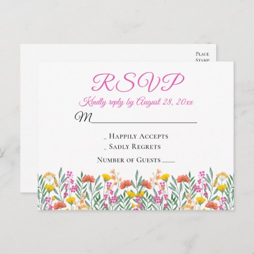 Boho Wildflowers Summer Floral Wedding RSVP  Invitation Postcard