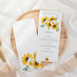 Boho Wildflowers Sunflowers Leaves Wedding Menu