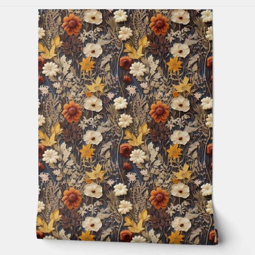 Boho wildflowers terracotta rusty fall colors wallpaper 