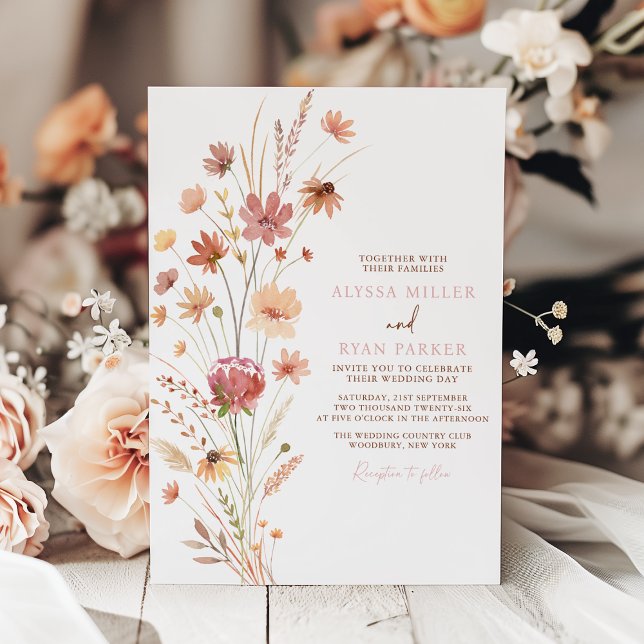 Boho Wildflowers Terracotta Wedding Invitation (Creator Uploaded)