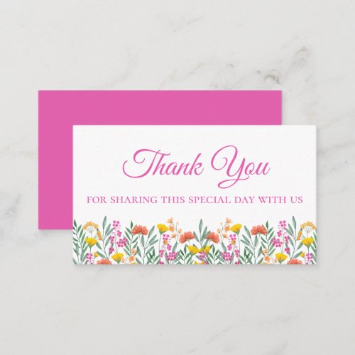 Boho Wildflowers Thank You Pink Floral Wedding Place Card