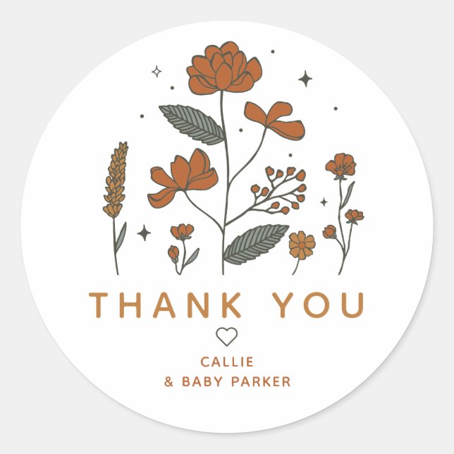 Boho Wildflowers Thank You Sticker (Front)