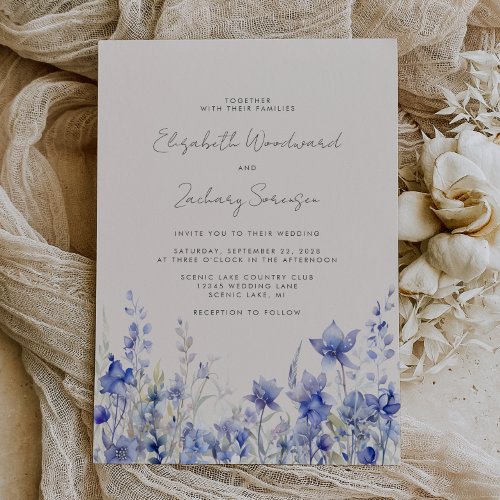 Boho Wildflowers Watercolor Bluebells Wedding Invitation