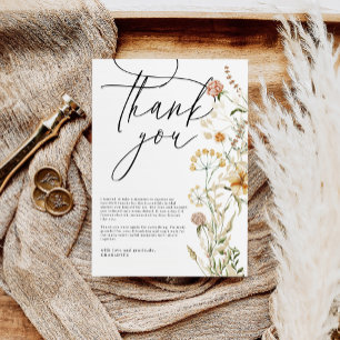 Boho Wildflowers Watercolor Minimal Bridal Shower Thank You Card