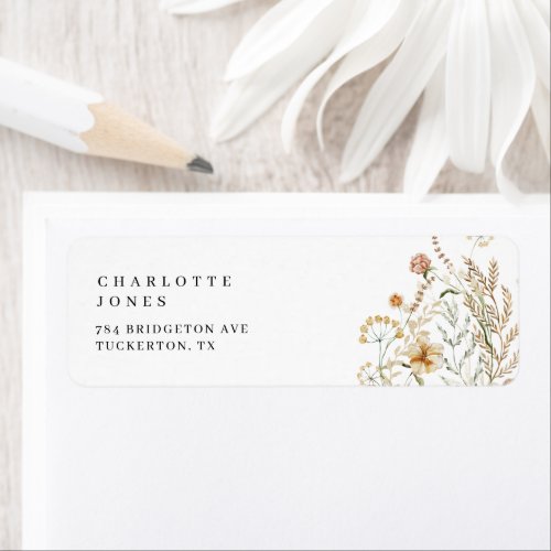 Boho Wildflowers Watercolor Minimal Return Address Label