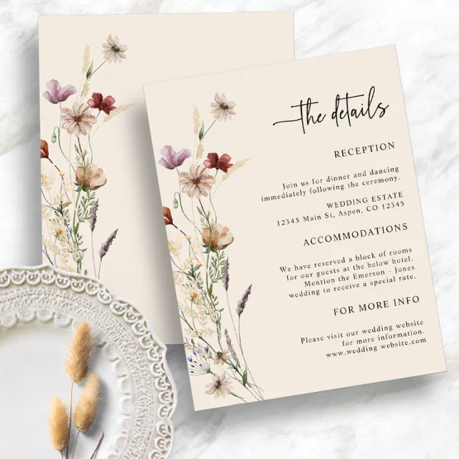 Boho Wildflowers Wedding Enclosure Card | Zazzle