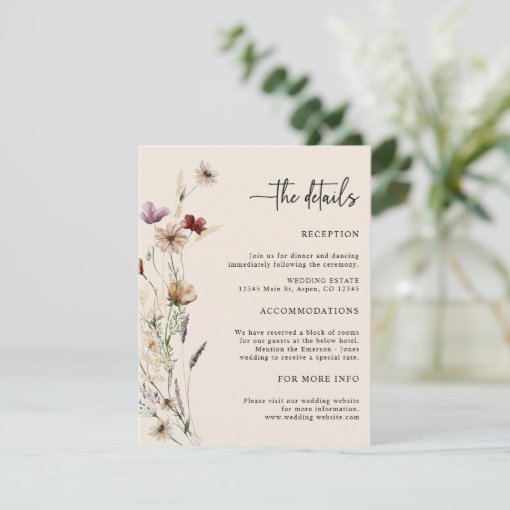 Boho Wildflowers Wedding Enclosure Card | Zazzle