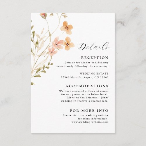 Boho Wildflowers Wedding Enclosure Card