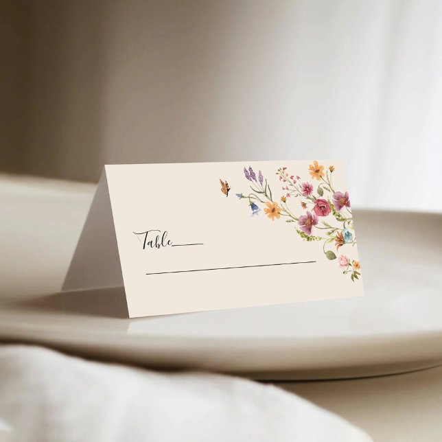 Boho Wildflowers Wedding Folded Place Cards (Creator Uploaded)