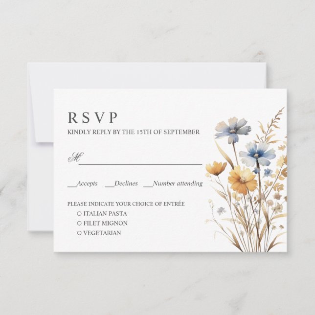 BOHO WILDFLOWERS WEDDING RSVP MEAL CHOICE CARD (Front)