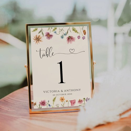 Boho Wildflowers Wedding Table Numbers