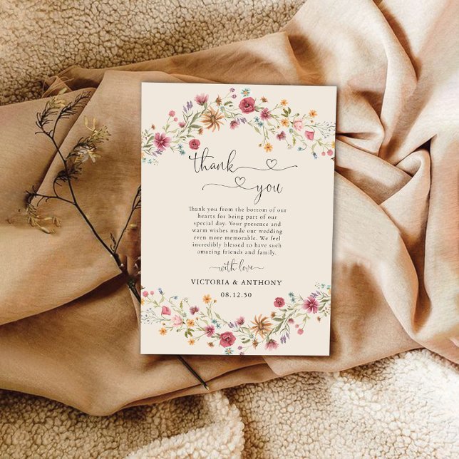 Boho Wildflowers Wedding Thank You Cards (Creator Uploaded)
