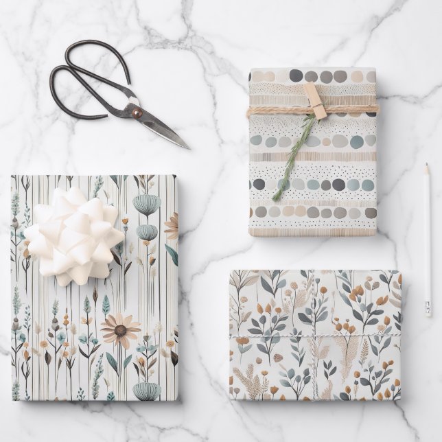 Boho Wildflowers Wrapping Paper Sheets (Front)