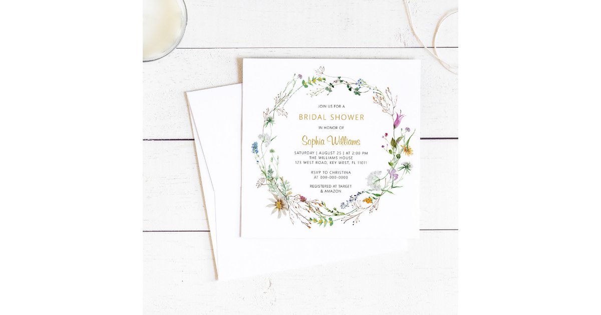 Boho Wildflowers Wreath Bridal Shower Invitation Zazzle