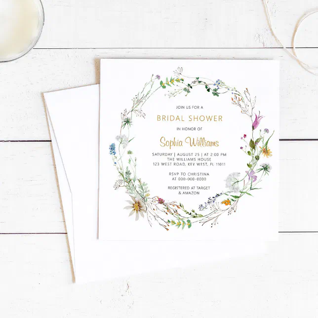 Boho Wildflowers Wreath Bridal Shower Invitation Zazzle