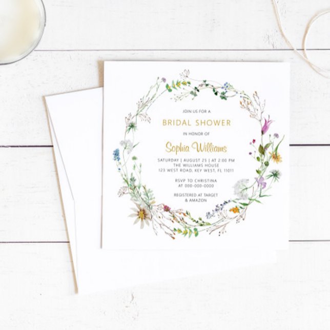 Boho Wildflowers Wreath Bridal Shower Invitation (Creator Uploaded)