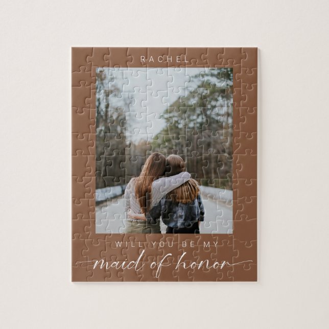 Boho Will you be my Maid of Honor Photo Chic Jigsaw Puzzle (Vertical)