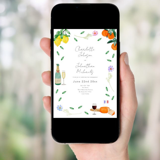 Boho Wine and Cheese Engagement Party Invitation (Front Digital)