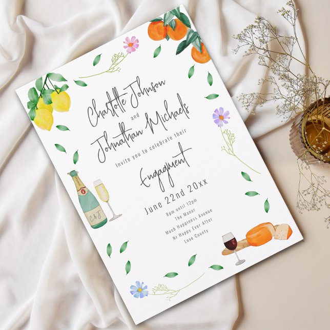 Boho Wine and Cheese Engagement Party Invitation (Boho chic wine and cheese watercolor floral Wedding engagement party invitation )