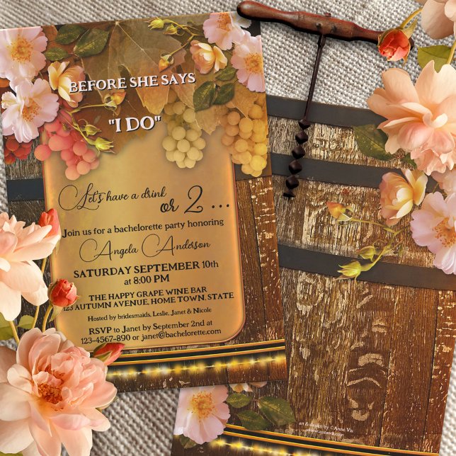 Boho Wine Themed String Lights Bachelorette Party Invitation (Creator Uploaded)