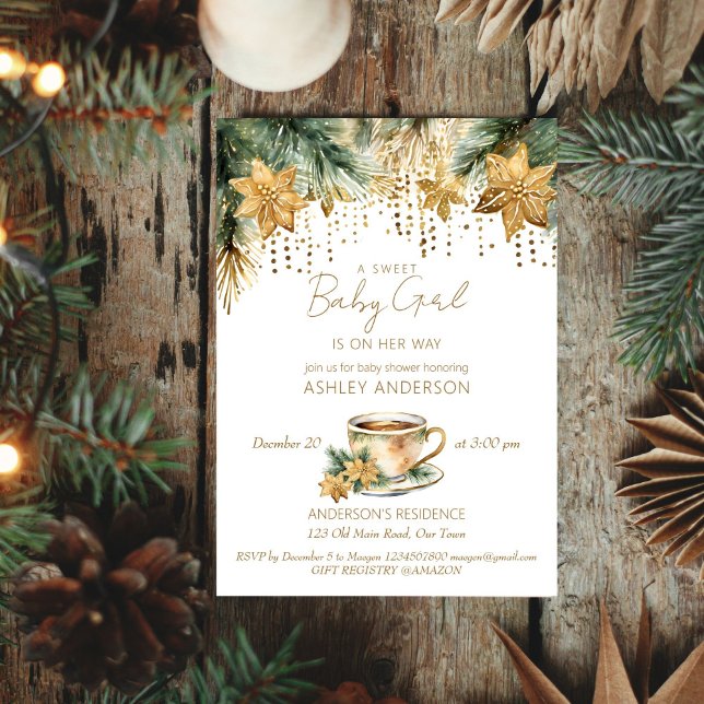 Boho winter baby shower tea party template (Boho winter baby shower tea party editable template invitation digital download watercolor pines)