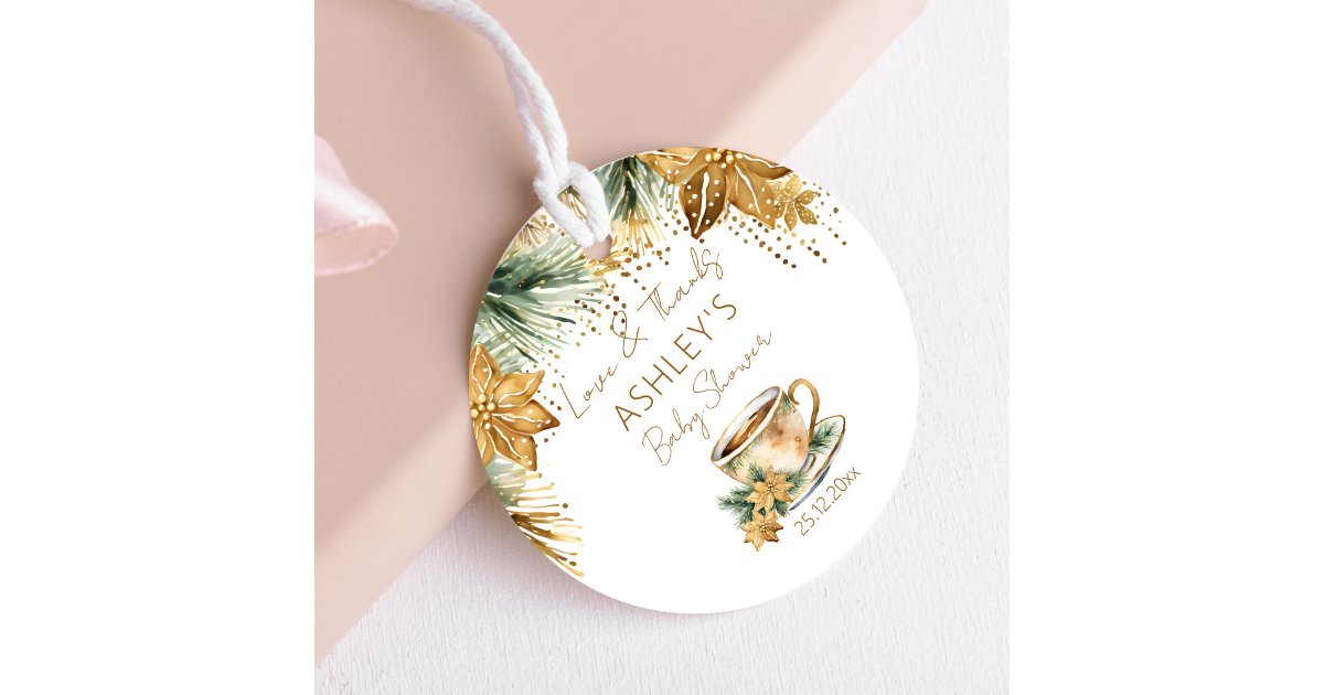 Boho winter baby shower tea party thank you favor tags | Zazzle