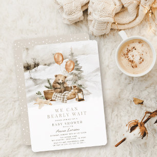 Boho Winter Bear Bearly Wait Holiday Baby Shower Invitation