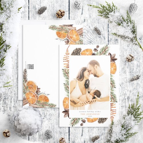 Boho Winter Citrus Botanical Photo Holiday Card