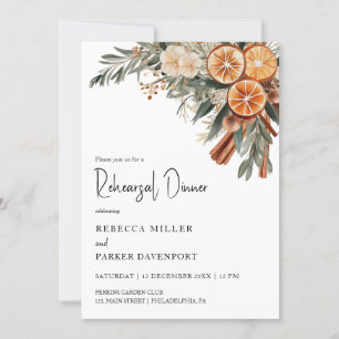 Boho Winter citrus dry orange Rehearsal Dinner Invitation
