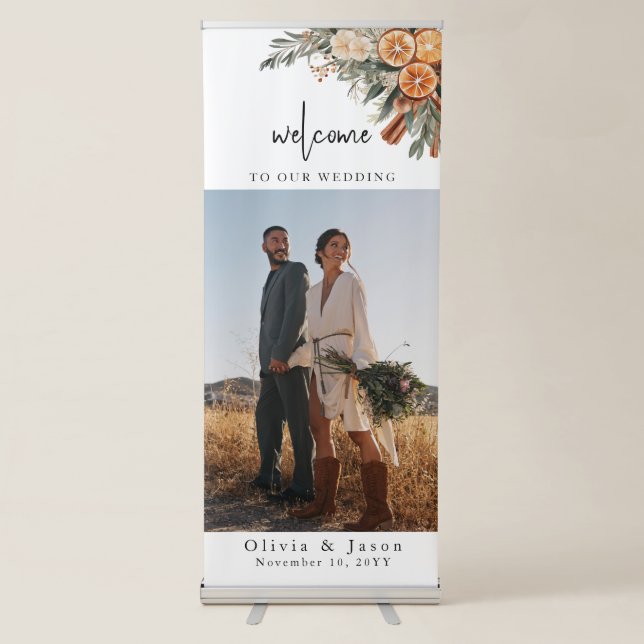 Boho Winter citrus Welcome personalized Photo  Retractable Banner (Front)