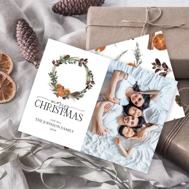 Boho Winter Citrus Wreath Photo Holiday Card (Creator Uploaded)