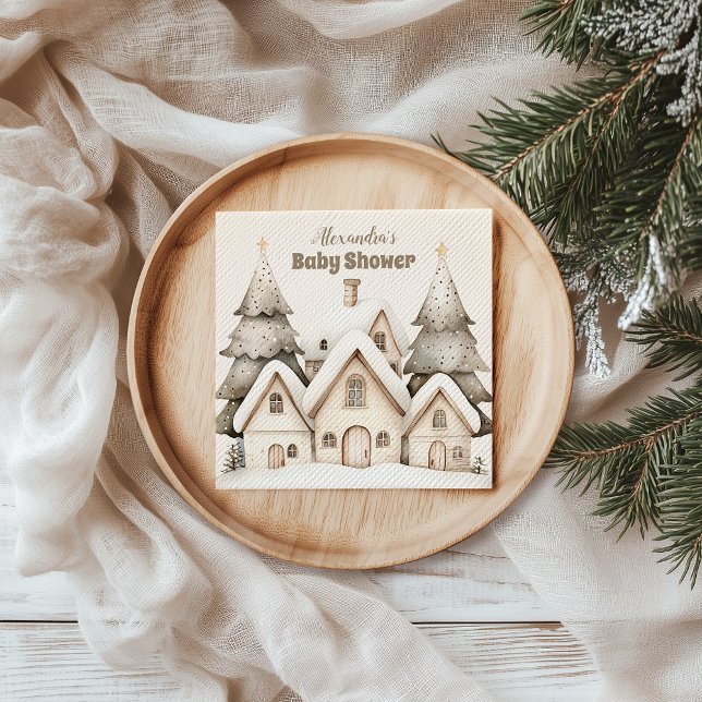 Boho Winter Cottage Christmas Baby Shower Napkins (Creator Uploaded)